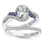 Spiral Diamond and Blue Sapphire Engagement Ring — R9766W-BSA