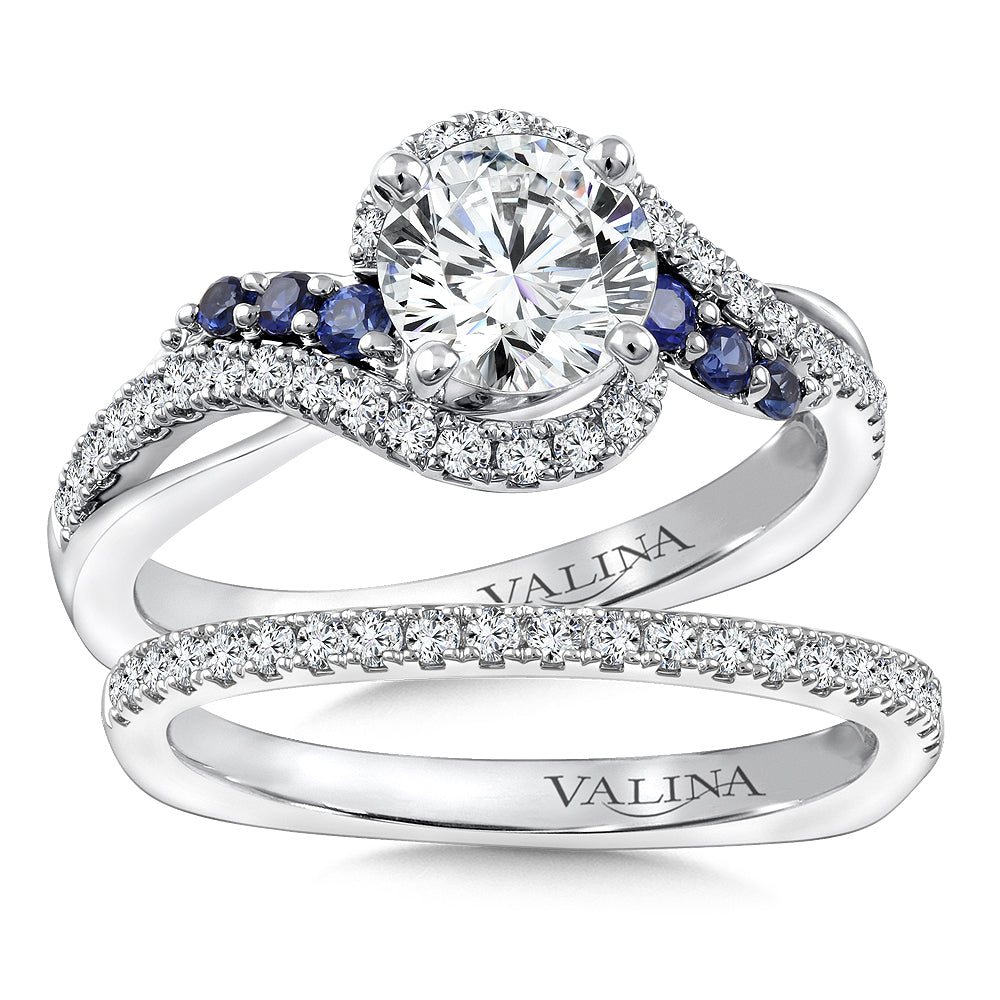 Spiral Diamond and Blue Sapphire Engagement Ring — R9766W-BSA