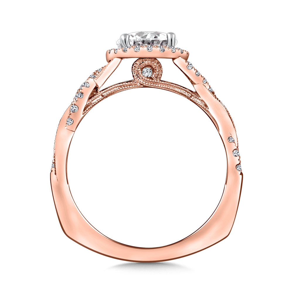 Criss Cross Diamond Halo Engagement Ring — R9773P