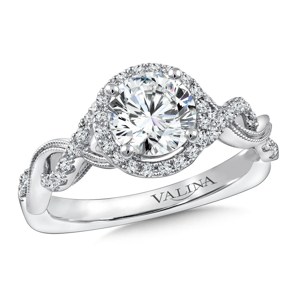 Criss Cross Diamond Halo Engagement Ring — R9773W