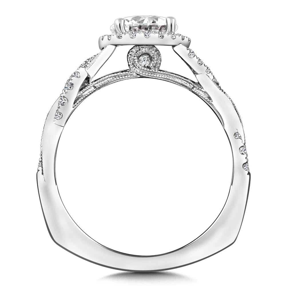 Criss Cross Diamond Halo Engagement Ring — R9773W