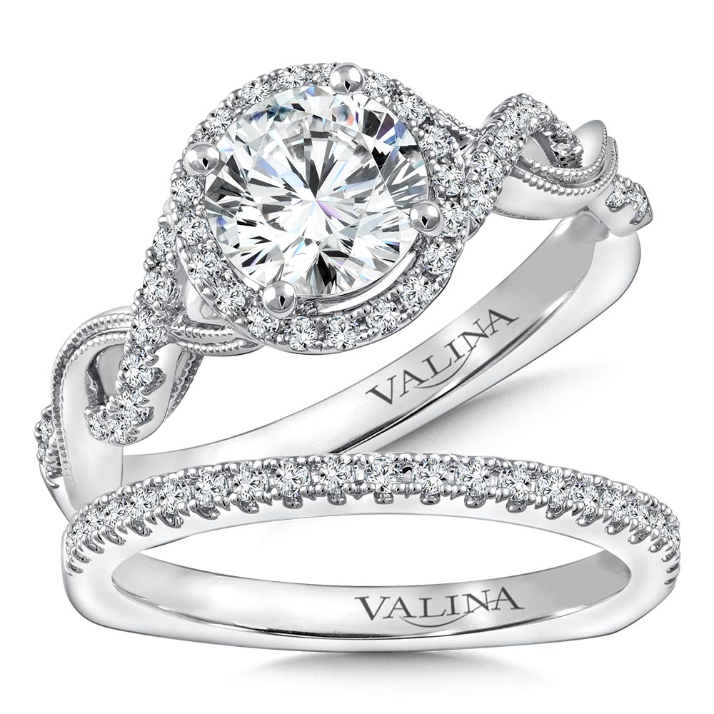 Criss Cross Diamond Halo Engagement Ring — R9773W