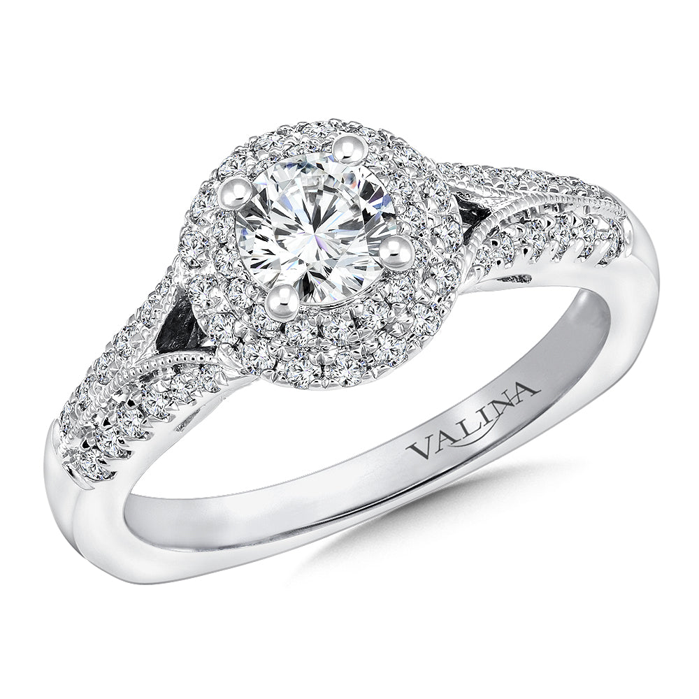 Round double halo Diamond Engagement Ring — RQ9645W