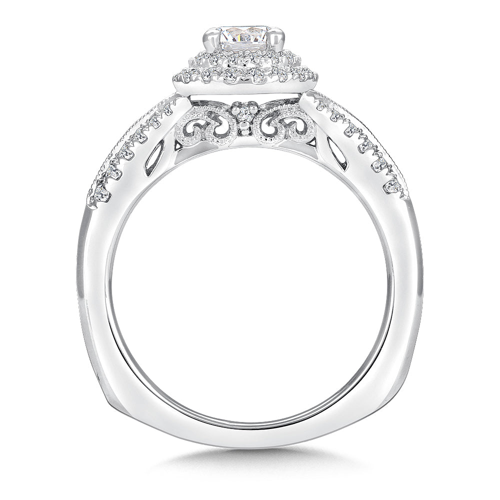 Round double halo Diamond Engagement Ring — RQ9645W