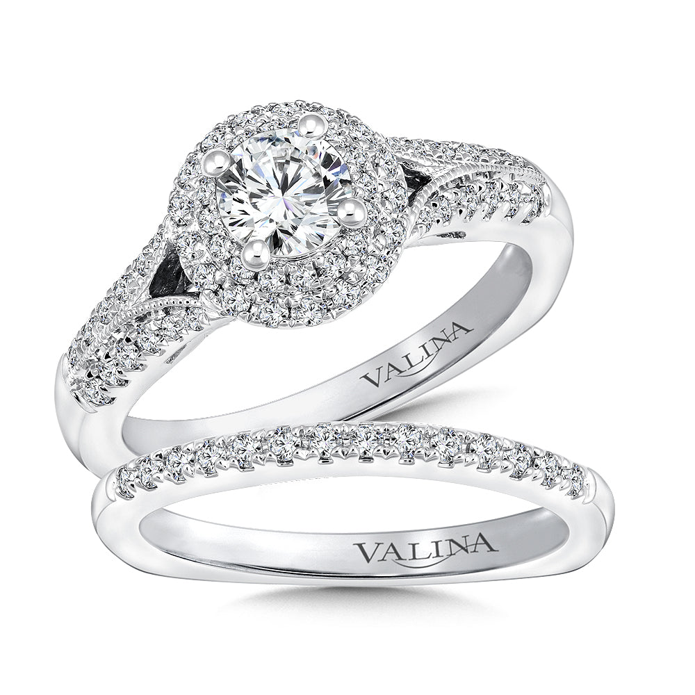 Round double halo Diamond Engagement Ring — RQ9645W