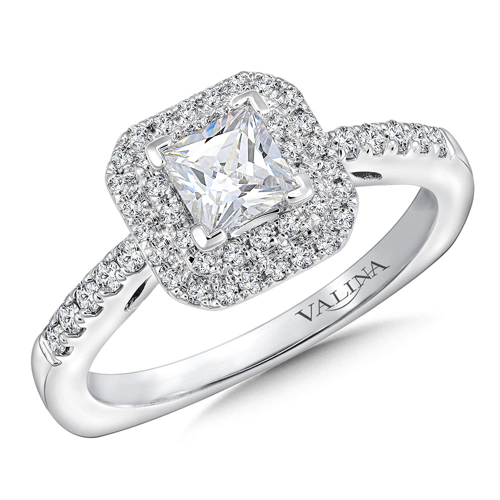 Princess cut double halo Diamond Engagement Ring — RQ9646W