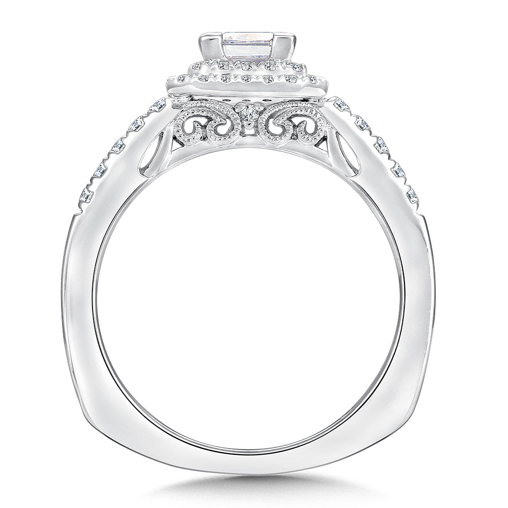 Princess cut double halo Diamond Engagement Ring — RQ9646W