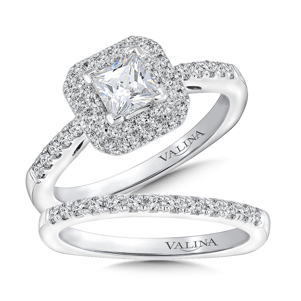 Princess cut double halo Diamond Engagement Ring — RQ9646W
